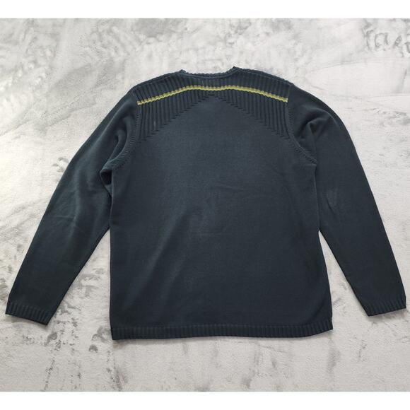 Vintage Claiborne Sweater Mens M Dark Blue Green Stripes V-Neck Pullover Preppy - Picture 2 of 9